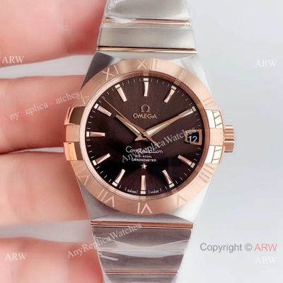 VSF Swiss Omega Constellation Co-Axial 38mm 2-Tone Rose Gold Brown Dial Copy Watch